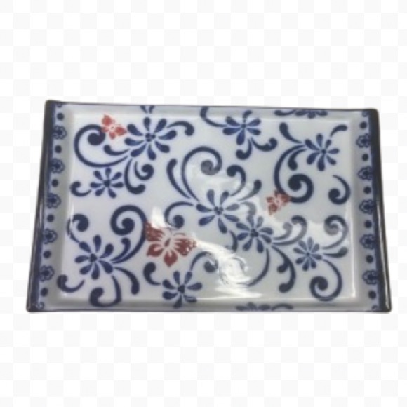 Pier 1 Butterfly Blossom Hand Painted Glass Porcelain Serving Tray Platter - Picture 8 of 11